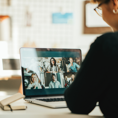 Woman connecting with peers