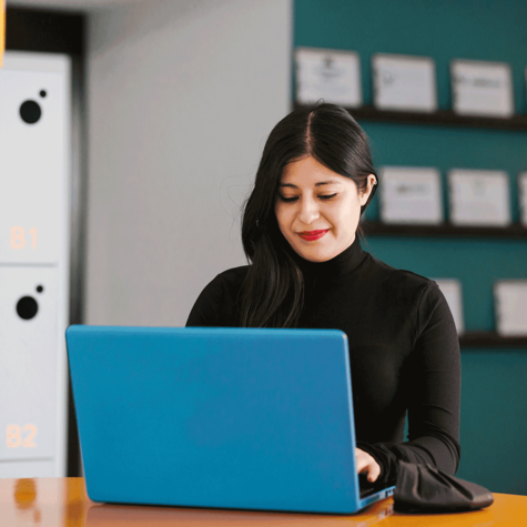 Woman working on a secure laptop