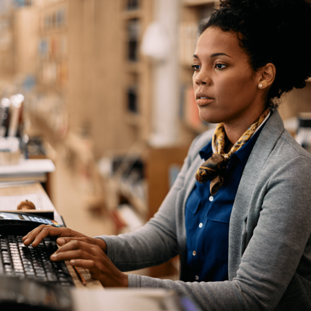Woman looking at higher educatio partners