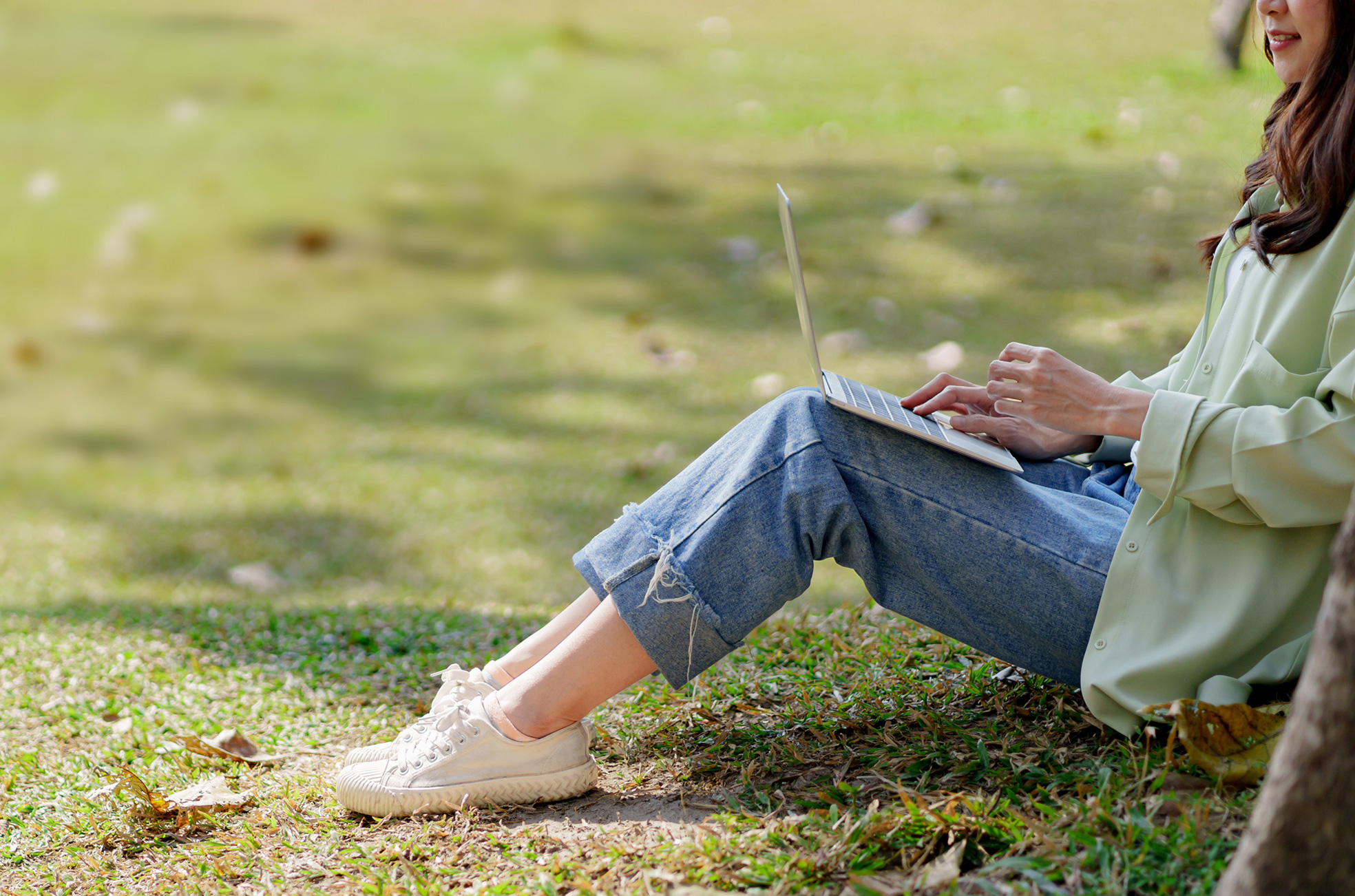 Woman accessing internet outside
