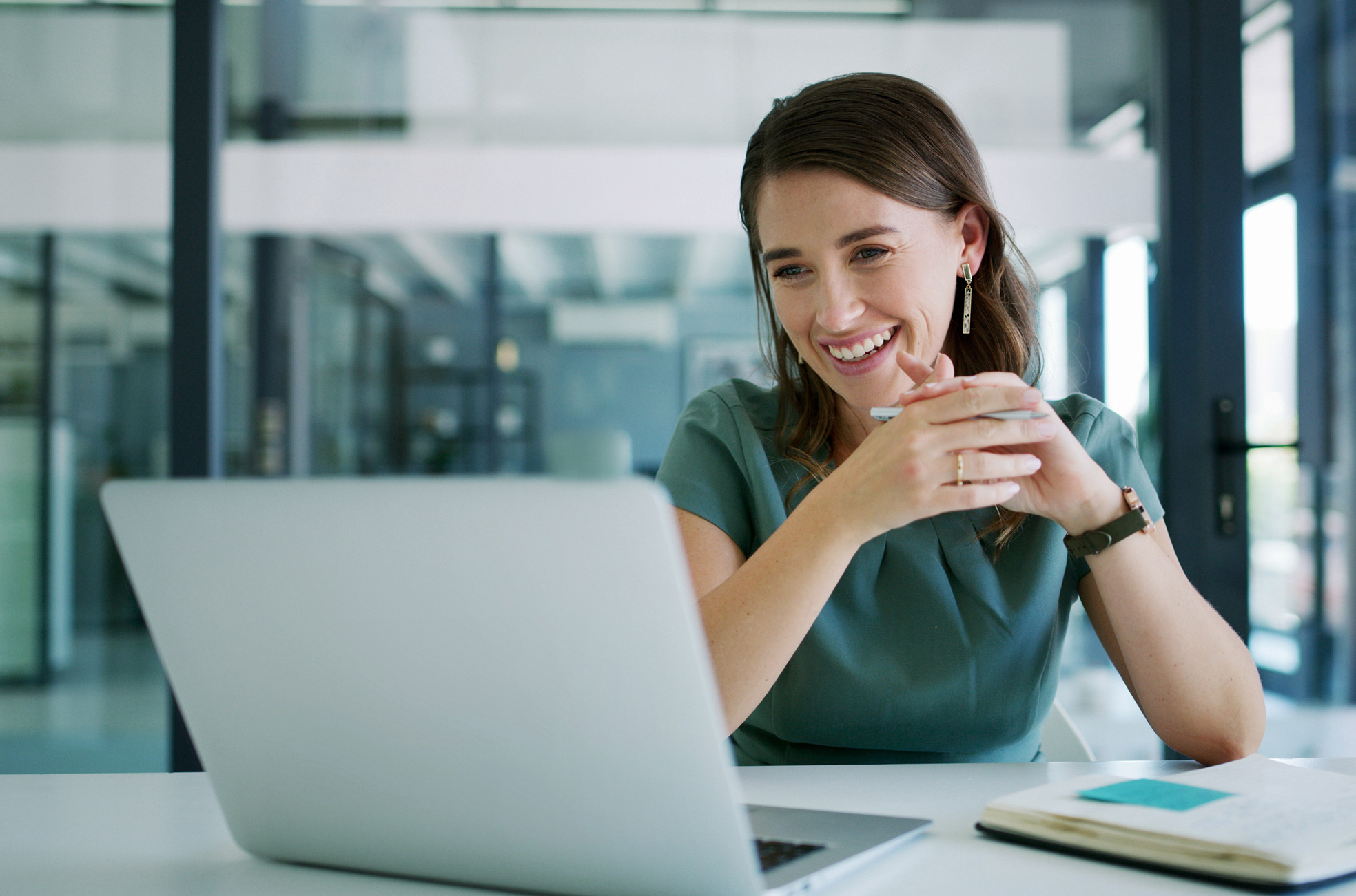Woman watching a video or webinar